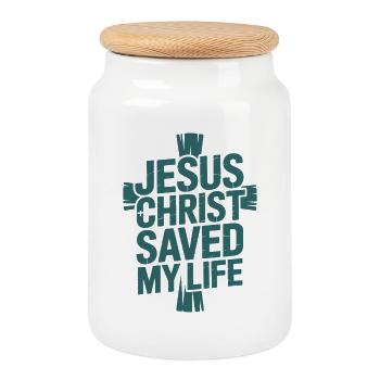 Jésus-Christ m’a sauvé la vie - Boîte à biscuits avec couvercle en bois - blanc - Devant