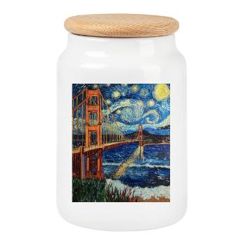 Pont du Golden Gate de San Francisco à la Van Gogh - Boîte à biscuits avec couvercle en bois - blanc - Devant