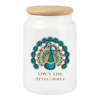 Peacock motif: Own The Spotlight with elegance and - Cookie Jar with Wooden Lid - white - Front