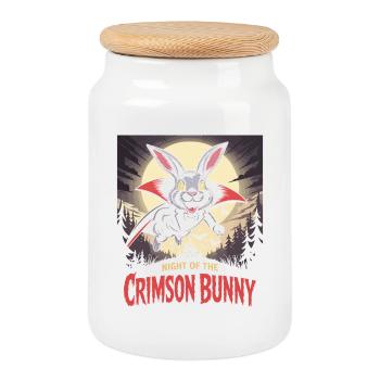 Night of the Crimson Bunny - Bunny Design - Cookie Jar with Wooden Lid - white - Front