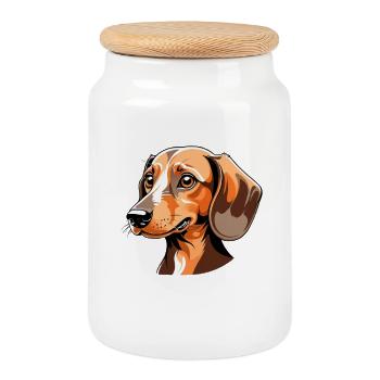 Dackel Portrait Orange Cartoon - Keksdose mit Holzdeckel - Weiß - Vorne