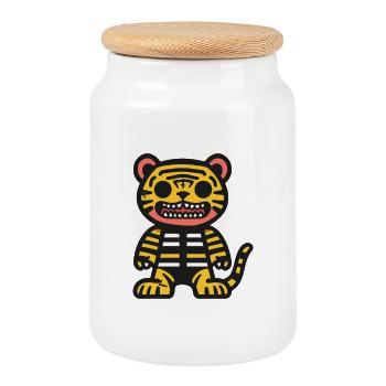 Tiger Halloween Comic Funny - Cookie Jar with Wooden Lid - white - Front
