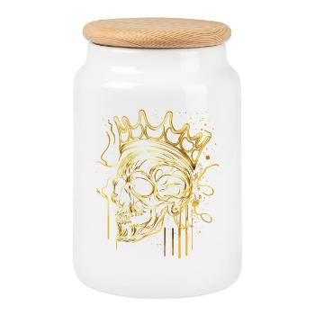 Goldener Totenkopf mit Krone Linien Art - Keksdose mit Holzdeckel - Weiß - Vorne