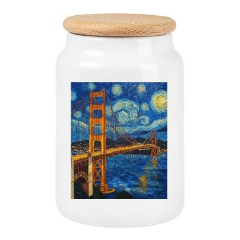 Pont du Golden Gate de San Francisco à la Van Gogh - Boîte à biscuits avec couvercle en bois - blanc - Devant