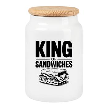 Roi des sandwichs - Boîte à biscuits avec couvercle en bois - blanc - Devant