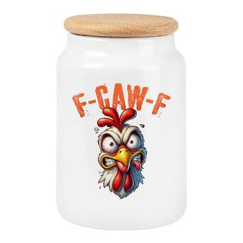 F CAW F Shirt Herren Damen Huhn Meme F-CAW-F Shirt - Keksdose mit Holzdeckel - Weiß - Vorne