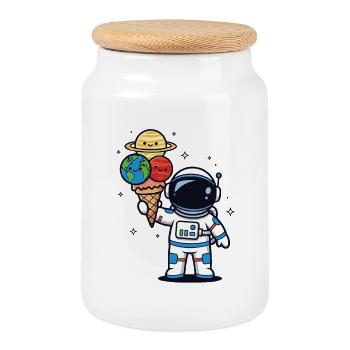 Astronaut Artwork Food Space Humor - Keksdose mit Holzdeckel - Weiß - Vorne
