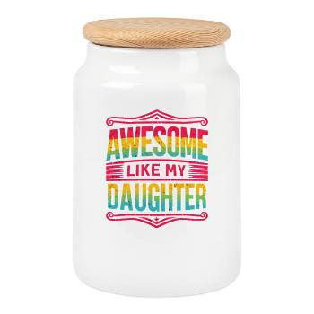 Awesome Like My Daughter, Dad Fathers  - Cookie Jar with Wooden Lid - white - Front