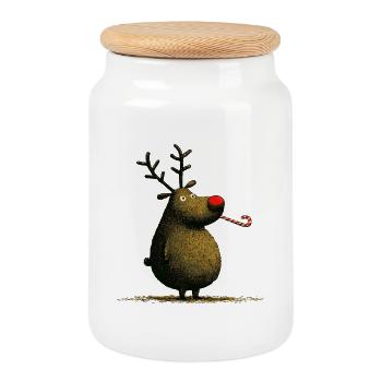 Christmas Reindeer with Candy Cane - Keksdose mit Holzdeckel - Weiß - Vorne