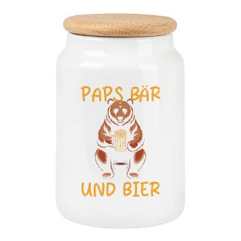 Soon Papa Beer Fan PAPS BEAR AND BEER Funny - Cookie Jar with Wooden Lid - white - Front