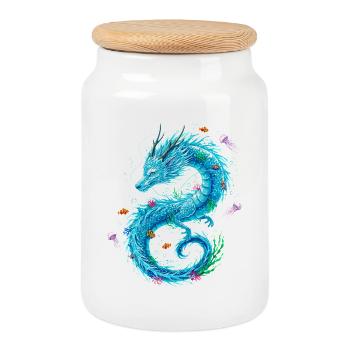 Water dragon with sea creatures - Cookie Jar with Wooden Lid - white - Front