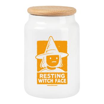 Resting Witch Face Funny Halloween Saying Costume - Cookie Jar with Wooden Lid - white - Front