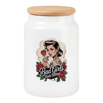 Bad Girls Taste Better Tattoo Stil - Keksdose mit Holzdeckel - Weiß - Vorne