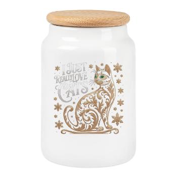 Ornamental Cat Shirt for Animal Lovers - Cookie Jar with Wooden Lid - white - Front