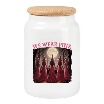 In October We Wear Pink - Halloween Breast Cancer - Cookie Jar with Wooden Lid - white - Front