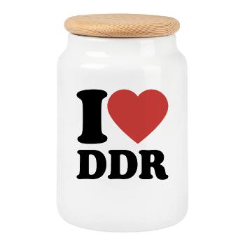 I Love DDR - Herz - Ostalgie - Ossi - Keksdose mit Holzdeckel - Weiß - Vorne