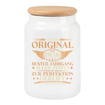 70th Birthday Vintage Original 1956 Vintage - Cookie Jar with Wooden Lid - white - Front