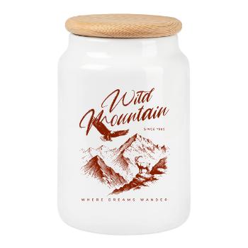 Wild Mountains & Eagles – Vintage Outdoor - Cookie Jar with Wooden Lid - white - Front