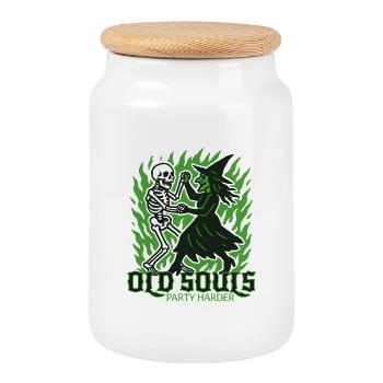Funny witch motif for Halloween - Cookie Jar with Wooden Lid - white - Front