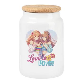 L’amour c’est l’amour kawaii Anime Pride lesbienne lgbt - Boîte à biscuits avec couvercle en bois - blanc - Devant