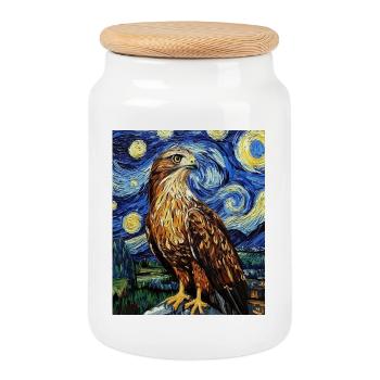 Falke Hawk Van Gogh Style Nuit étoilée - Boîte à biscuits avec couvercle en bois - blanc - Devant
