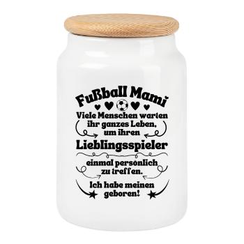 Fußball Mami Lieblingsspieler geboren - Keksdose mit Holzdeckel - Weiß - Vorne
