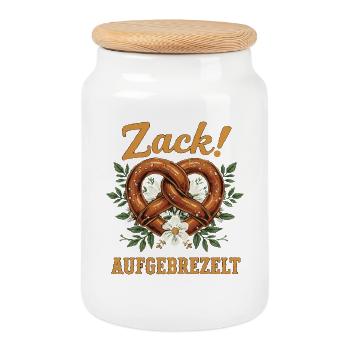 Brezel Bayern Aufgebrezelt Hübsch Bier Bayrisch - Keksdose mit Holzdeckel - Weiß - Vorne