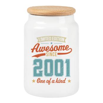 Genial seit 2001 - Keksdose mit Holzdeckel - Weiß - Vorne