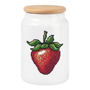 Fraise en style pixel - Boîte à biscuits avec couvercle en bois - blanc - Devant