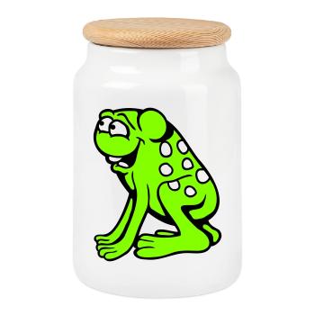 grenouille crapaud rire drôle idiot effronté assis bande dessinée - Boîte à biscuits avec couvercle en bois - blanc - Devant