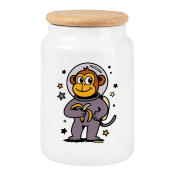 Raketen Affe Astronaut mit Banane - Keksdose mit Holzdeckel - Weiß - Vorne