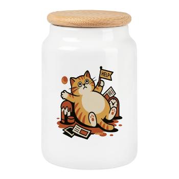 Cat in the cry for help chaos - Cookie Jar with Wooden Lid - white - Front