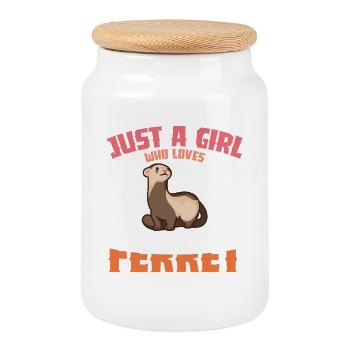 Just a girl and her ferret - Cookie Jar with Wooden Lid - white - Front