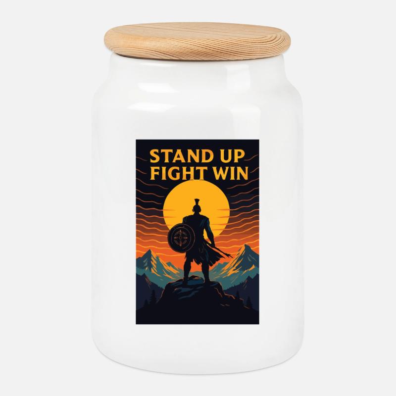 Stand Up Fight Win Warrior - Keksdose mit Holzdeckel - Weiß