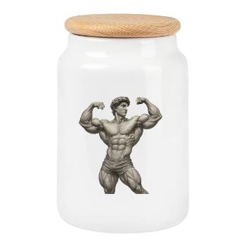 Vintage Muscle Portrait - Cookie Jar with Wooden Lid - white - Front