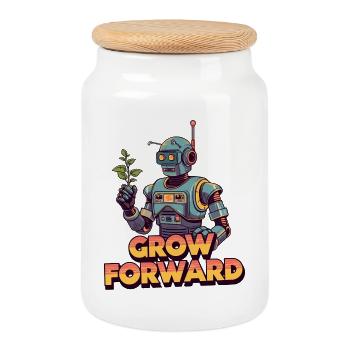 Grow Forward – Retro Sci-Fi Robot - Cookie Jar with Wooden Lid - white - Front