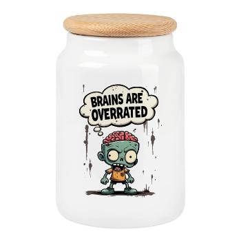 Les cerveaux sont surestimés Dicton drôle de zombie - Boîte à biscuits avec couvercle en bois - blanc - Devant