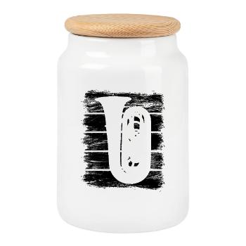 Tuba Drawing - Cookie Jar with Wooden Lid - white - Front