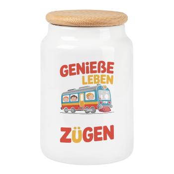 Railway Enjoy life to the fullest Railway - Cookie Jar with Wooden Lid - white - Front