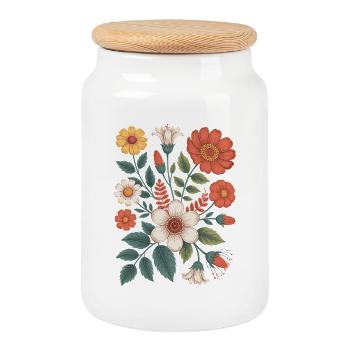 Botanical Flower Diversity Garden Meadow Nature - Cookie Jar with Wooden Lid - white - Front