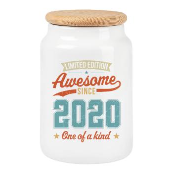 Awesome Since 2020 - Cookie Jar with Wooden Lid - white - Front