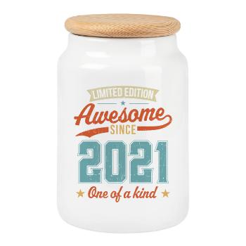 Awesome Since 2021 - Cookie Jar with Wooden Lid - white - Front