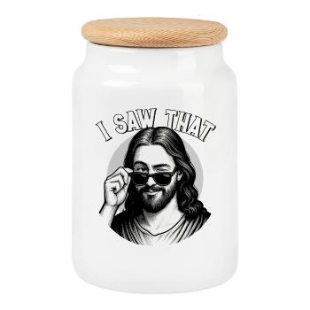 Jésus, j’ai vu cela, Jésus-Christ - Boîte à biscuits avec couvercle en bois - blanc - Devant