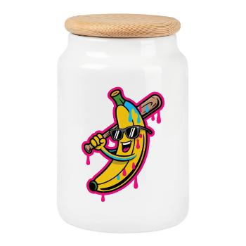 banane dessin animé baseball humour - Boîte à biscuits avec couvercle en bois - blanc - Devant