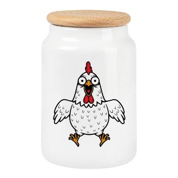 Drôle de poulet fou - Boîte à biscuits avec couvercle en bois - blanc - Devant
