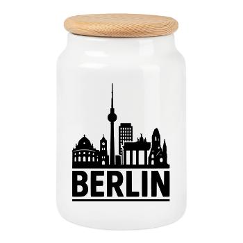 Berlin Skyline Hauptstadt - Keksdose mit Holzdeckel - Weiß - Vorne