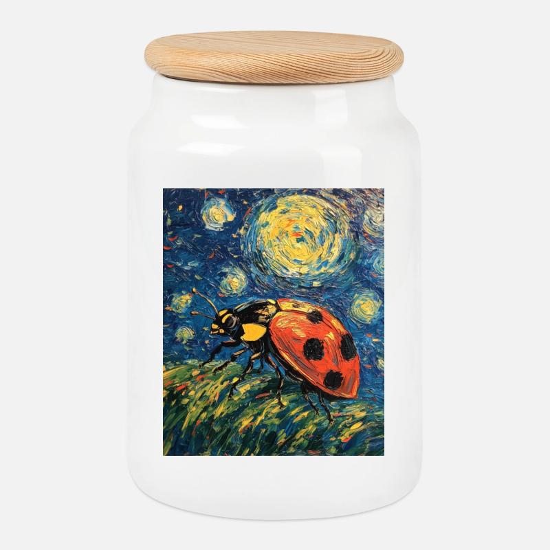 Marienkäfer Van Gogh Style Starry Night - Keksdose mit Holzdeckel - Weiß