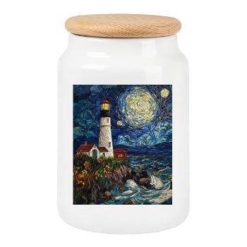 Lighthouse Sea Baltic Sea North Sea North Beach - Cookie Jar with Wooden Lid - white - Front