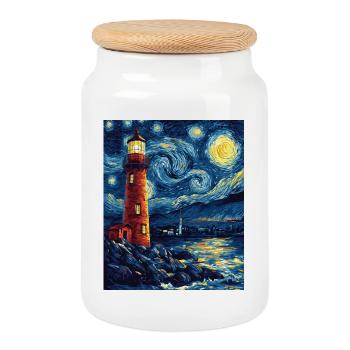 Phare Mer Baltique Mer Nord Plage Nord - Boîte à biscuits avec couvercle en bois - blanc - Devant