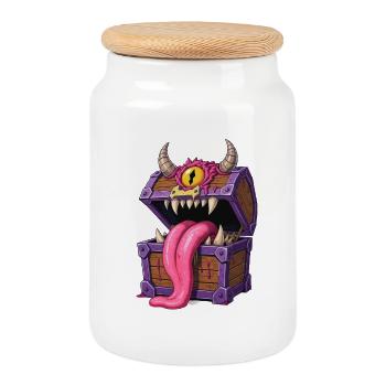 Imiter le coffre de monstre avec langue et œil – Dessin animé - Boîte à biscuits avec couvercle en bois - blanc - Devant